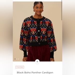 NWT Farm Rio Black Boho Panther Cardigan